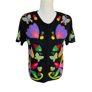 Vtg 90s side effects Colorful Butterfly Patterned Women's black sweater small